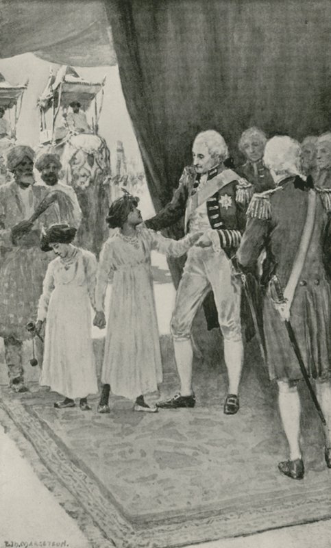 Lord Cornwallis ottaa vastaan sulttaani Tippun pojat panttivankeina tekijältä William Henry Margetson