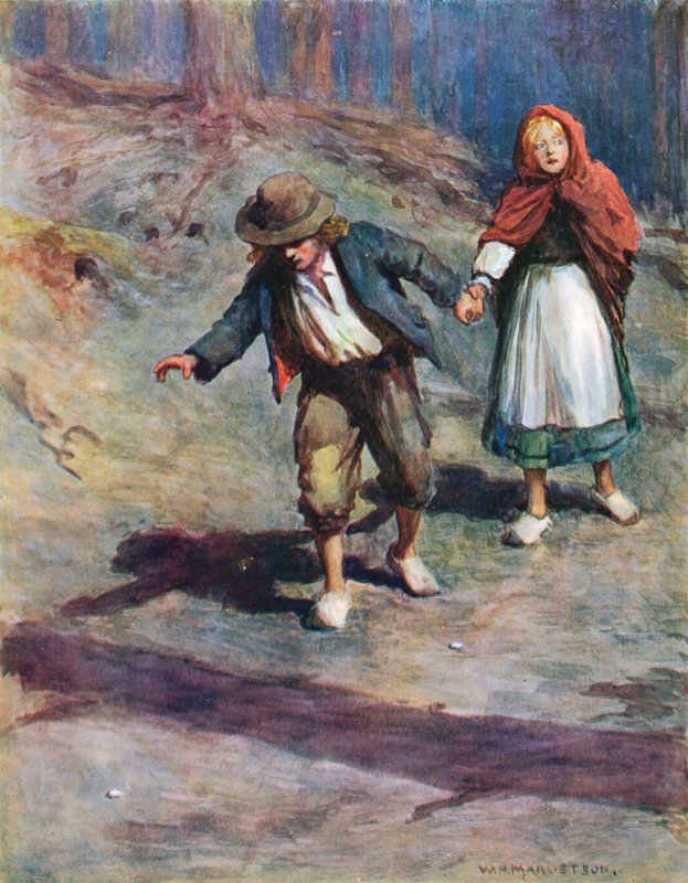He löysivät tiensä kotiin melko helposti, sillä kuu loisti kirkkaasti kiviä, jotka Hansel oli pudottanut tekijältä William Henry Margetson