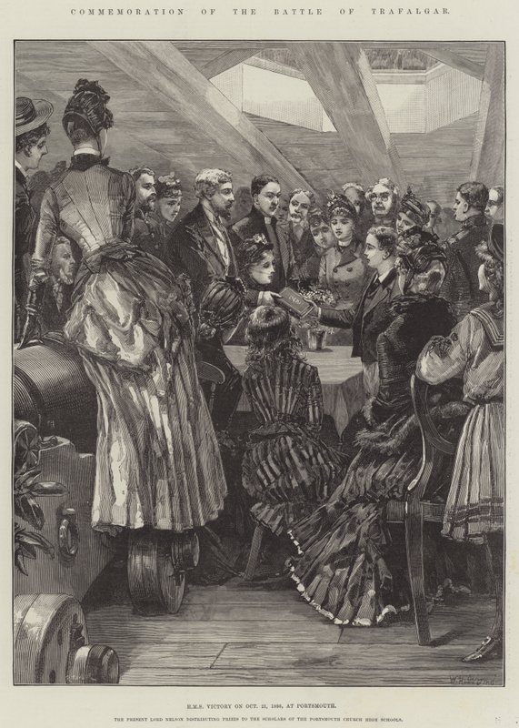 Trafalgarin taistelun muisto, HMS Victory, 21. lokakuuta 1886 Portsmouthissa tekijältä William Heysham Overend