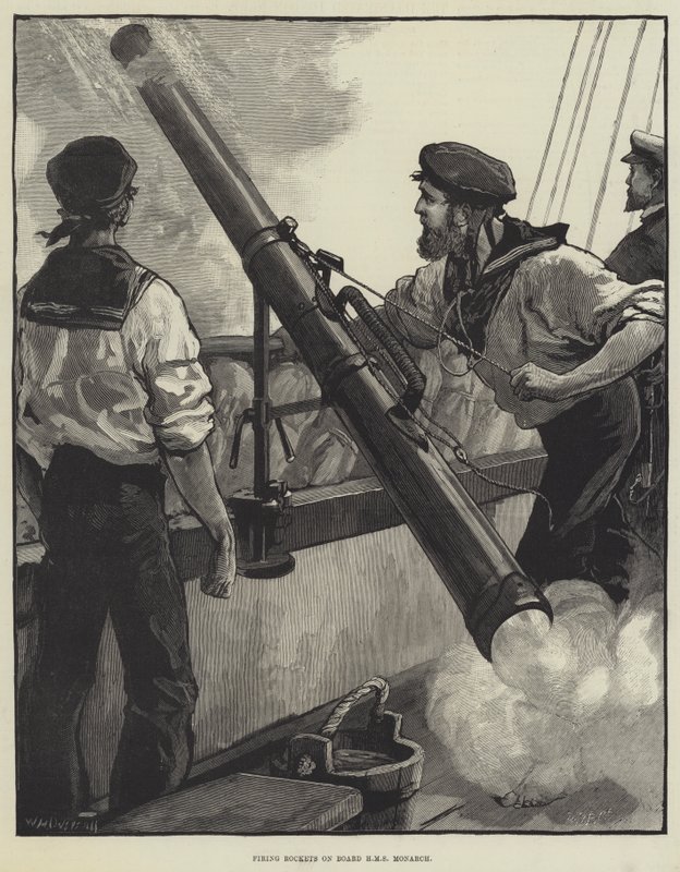 Rakettien ampuminen HMS Monarchin aluksella tekijältä William Heysham Overend
