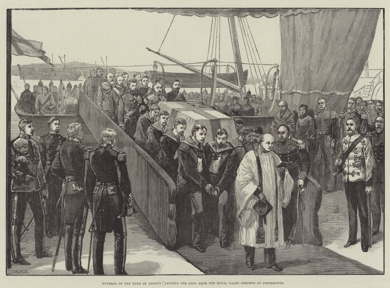 Albanyn herttuan hautajaiset, ruumiin laskeminen maihin Royal Yacht Osbornesta Portsmouthissa tekijältä William Heysham Overend