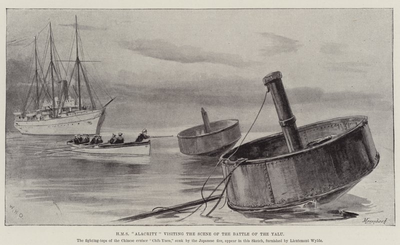 HMS Alacrity vierailee Yalun taistelun paikalla tekijältä William Heysham Overend