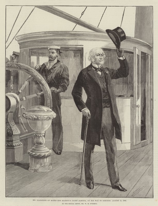 Mr Gladstone Hänen Majesteettinsa Yacht Albertassa matkalla Osborneen 15. elokuuta 1892 tekijältä William Heysham Overend