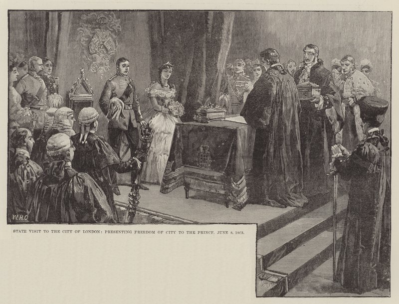 Valtiovierailu Lontoon Cityyn, jossa esiteltiin Freedom of City prinssille, 8. kesäkuuta 1863 tekijältä William Heysham Overend