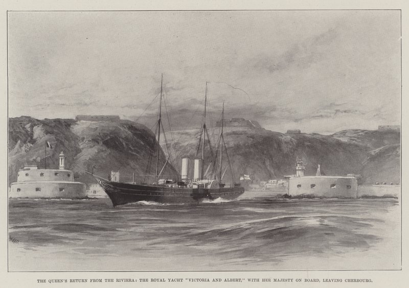 Kuningattaren paluu Rivieralta, Royal Yacht Victoria and Albert, Hänen Majesteettinsa kyydissä, lähtemässä Cherbourgista tekijältä William Heysham Overend