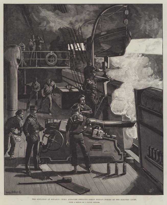 Tilanne Souakimissa, HMS Albacore pommitti Osman Dignan joukkoja sähkövalolla tekijältä William Heysham Overend