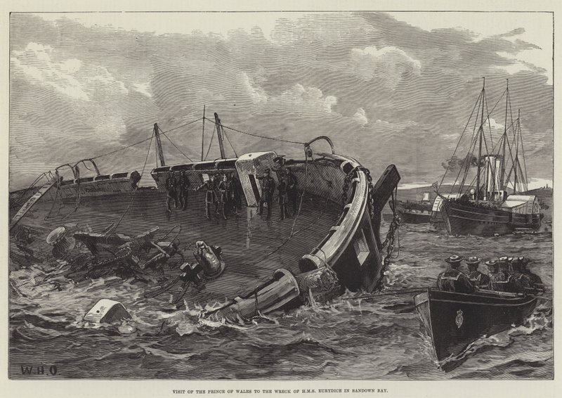 Walesin prinssin vierailu HMS Eurydicen hylkylle Sandown Bayssa tekijältä William Heysham Overend