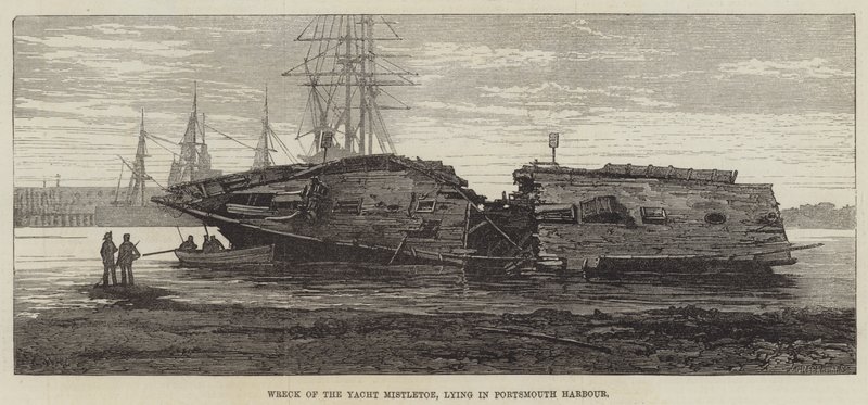 Yacht Mistletoen hylky makaa Portsmouthin satamassa tekijältä William Heysham Overend