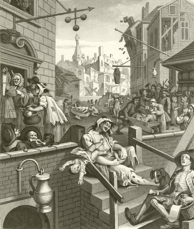 Beer Street ja Gin Lane tekijältä William Hogarth