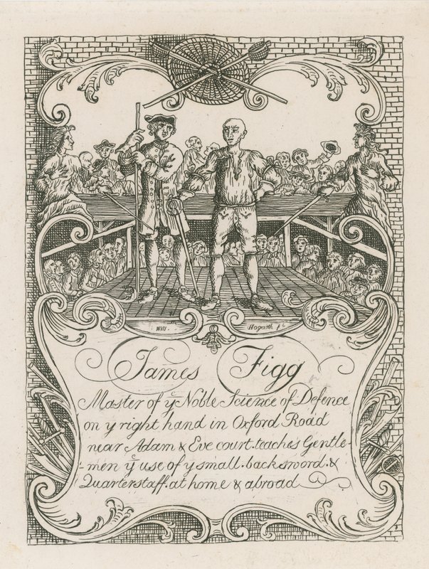 Hogarthin suunnittelema James Figgin kauppakortti tekijältä William Hogarth