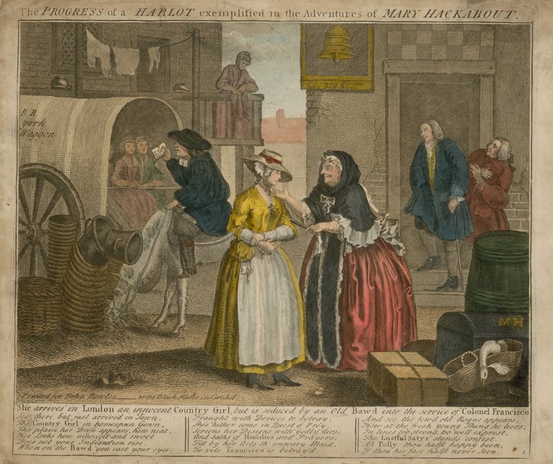 Huoran kehitys Mary Mackaboutin seikkailuissa esimerkkinä. tekijältä William Hogarth
