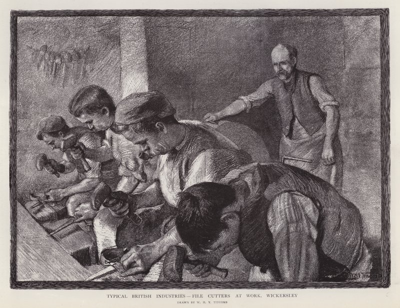 Viilanleikkurit töissä, Wickersley, South Yorkshire (litho) tekijältä William Holt Yates (after) Titcomb