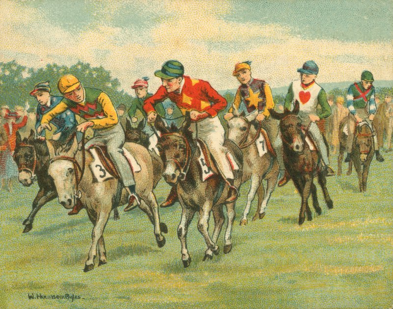 Historialliset ja modernit kilpailut, Donkey Derby (chromolitho) tekijältä William Hounsom Byles