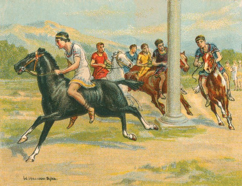 Historialliset ja modernit kilpailut, Kreikan hevoskilpailut (chromolitho) tekijältä William Hounsom Byles