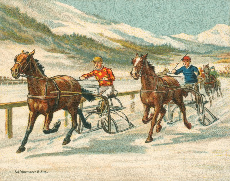 Historialliset ja modernit kilpailut, ravikilpailut jäällä (chromolitho) tekijältä William Hounsom Byles
