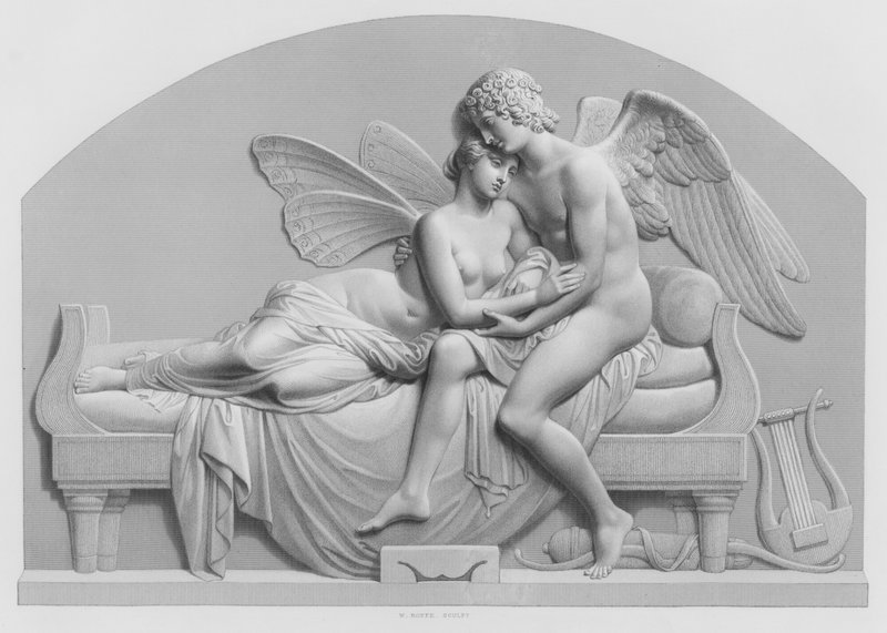 Cupid and Psyche, J Gibsonin, RA, patsaasta kuningattaren kokoelmassa (kaiverrus) tekijältä William John Roffe