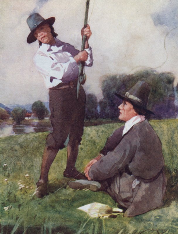 Kuvitus Izaak Waltonin teokseen The Compleat Angler (värilitho) tekijältä William Lee Hankey