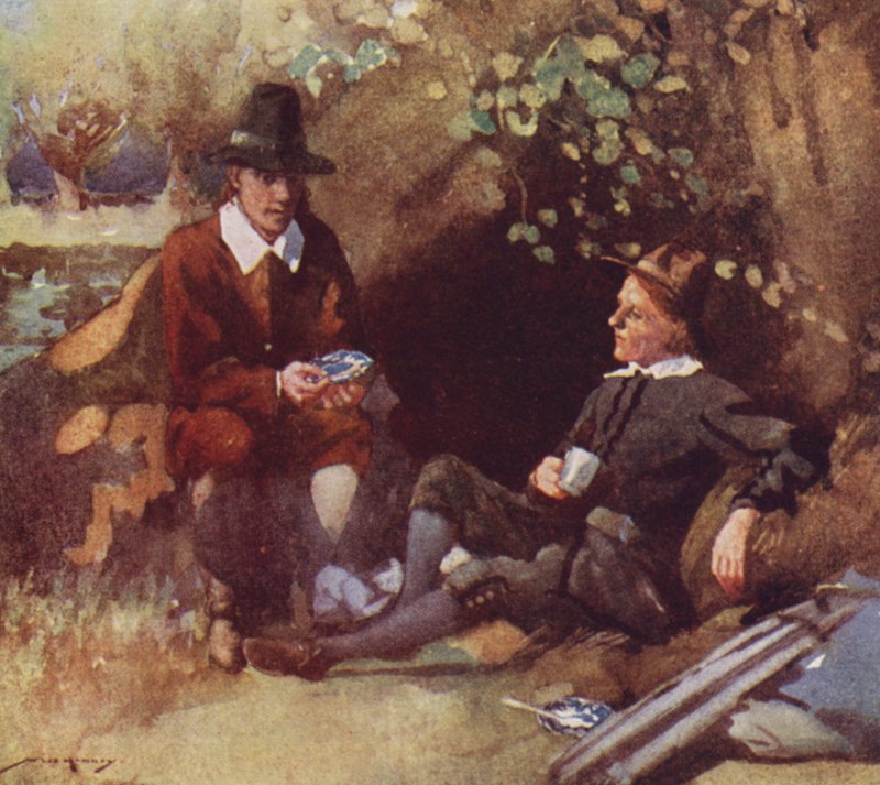 Kuvitus Izaak Waltonin teokseen The Compleat Angler (värilitho) tekijältä William Lee Hankey