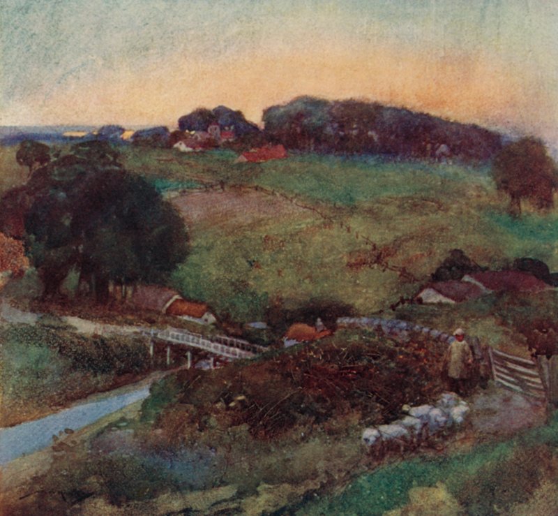 Ilustração para The Deserted Village, de Oliver Goldsmith (litho colorida) finlandesa tekijältä William Lee Hankey