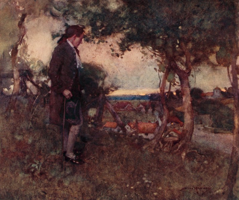 Kuvitus Oliver Goldsmithin teoksesta The Deserted Village (värilitho) tekijältä William Lee Hankey