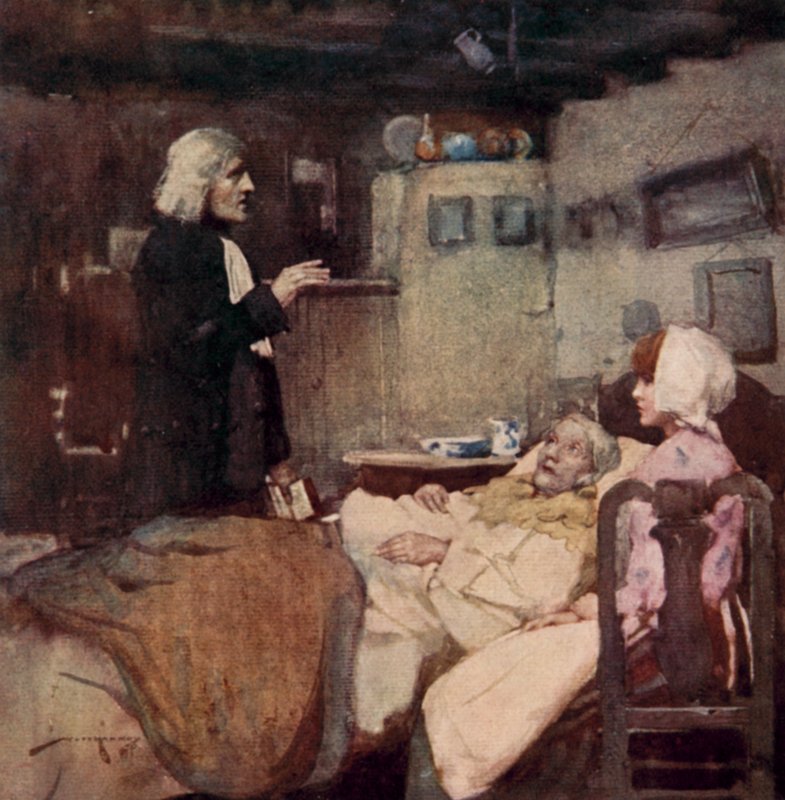 Kuvitus Oliver Goldsmithin teoksesta The Deserted Village (värilitho) tekijältä William Lee Hankey