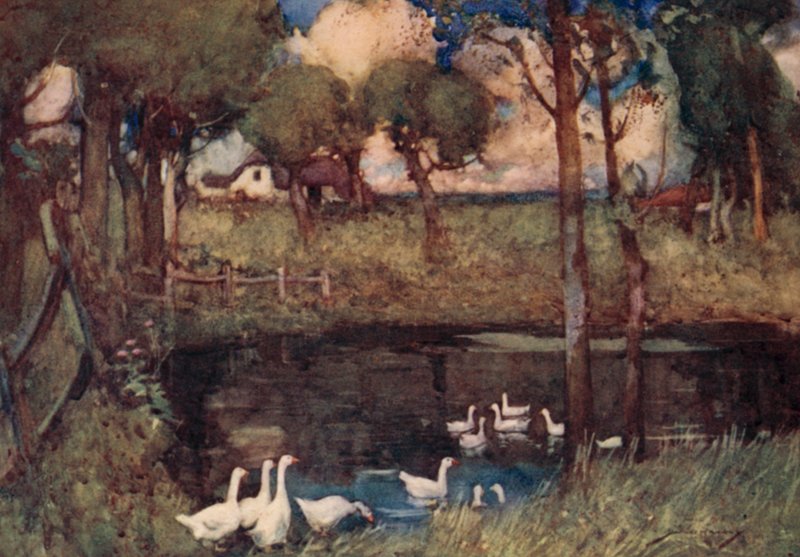 Kuvitus Oliver Goldsmithin teoksesta The Deserted Village (värilitho) tekijältä William Lee Hankey