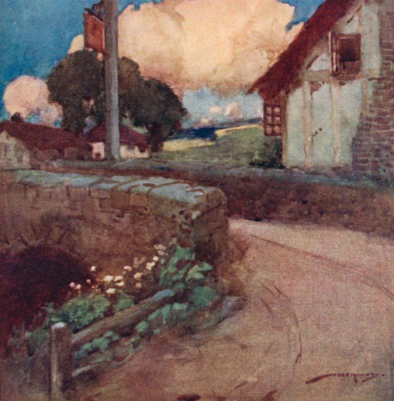 Kuvitus Oliver Goldsmithin teoksesta The Deserted Village (värilitho) tekijältä William Lee Hankey