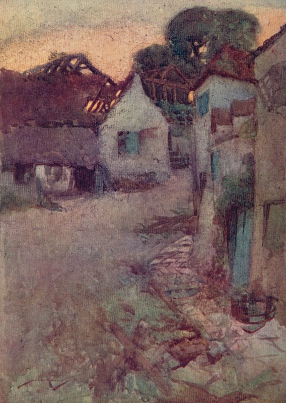 Ilustração para The Deserted Village, de Oliver Goldsmith (litho colorida) finlandesa tekijältä William Lee Hankey