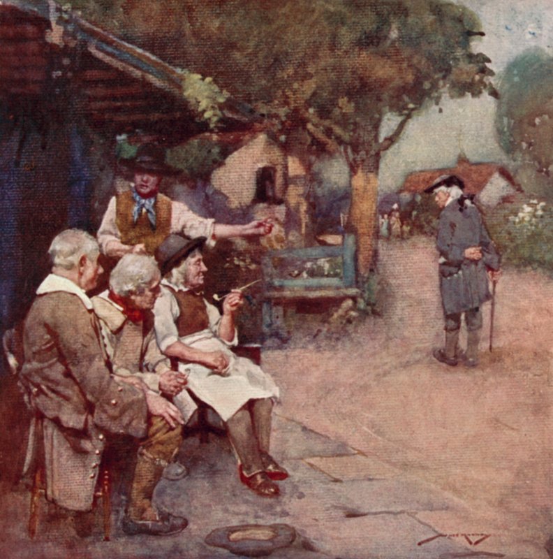 Kuvitus Oliver Goldsmithin teoksesta The Deserted Village (värilitho) tekijältä William Lee Hankey