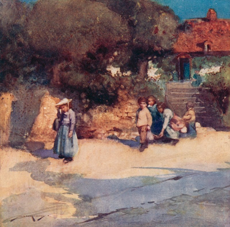 Ilustração para The Deserted Village, de Oliver Goldsmith (litho colorida) finlandesa tekijältä William Lee Hankey