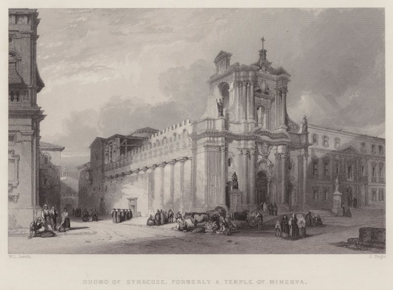 Duomo of Syracuse, entinen Minervan temppeli (kaiverrus) tekijältä William Leighton Leitch