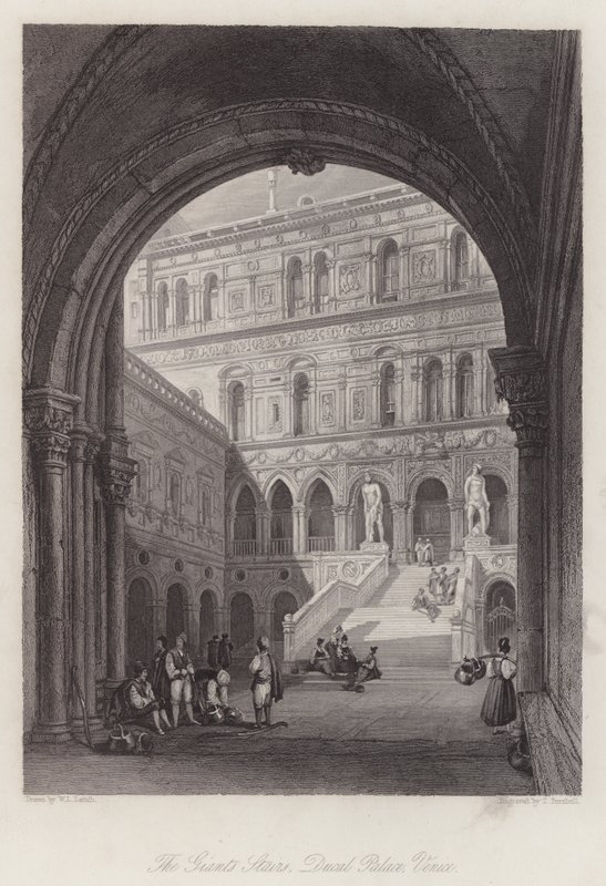 Jättiläisten portaat, Ducal Palace, Venetsia (kaiverrus) tekijältä William Leighton Leitch