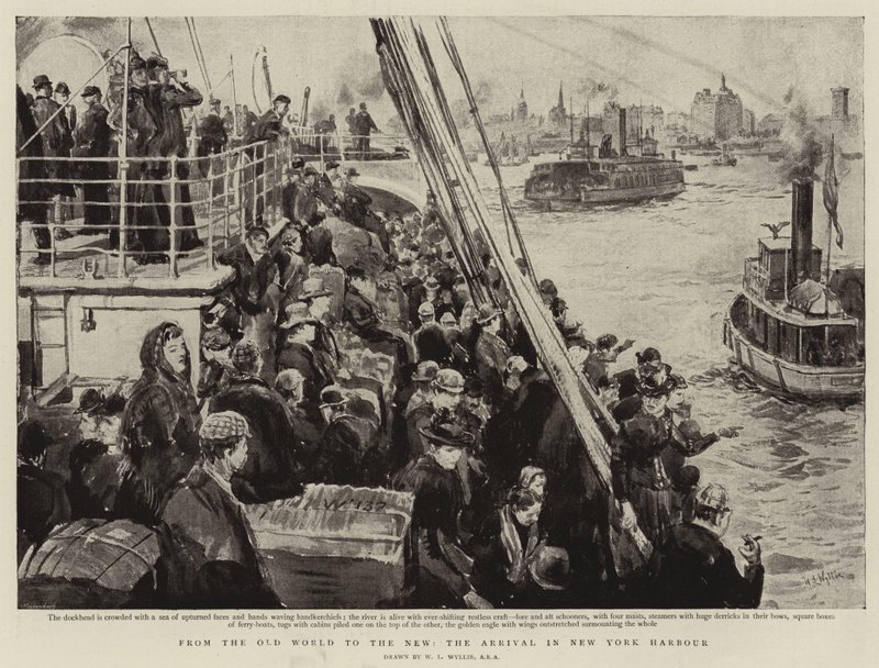 Vanhasta maailmasta uuteen, saapuminen New Yorkin satamaan tekijältä William Lionel Wyllie