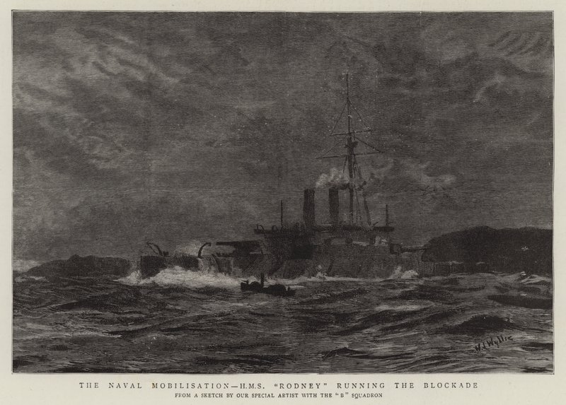 Laivaston mobilisaatio, H M S Rodney ohjaa saartoa tekijältä William Lionel Wyllie