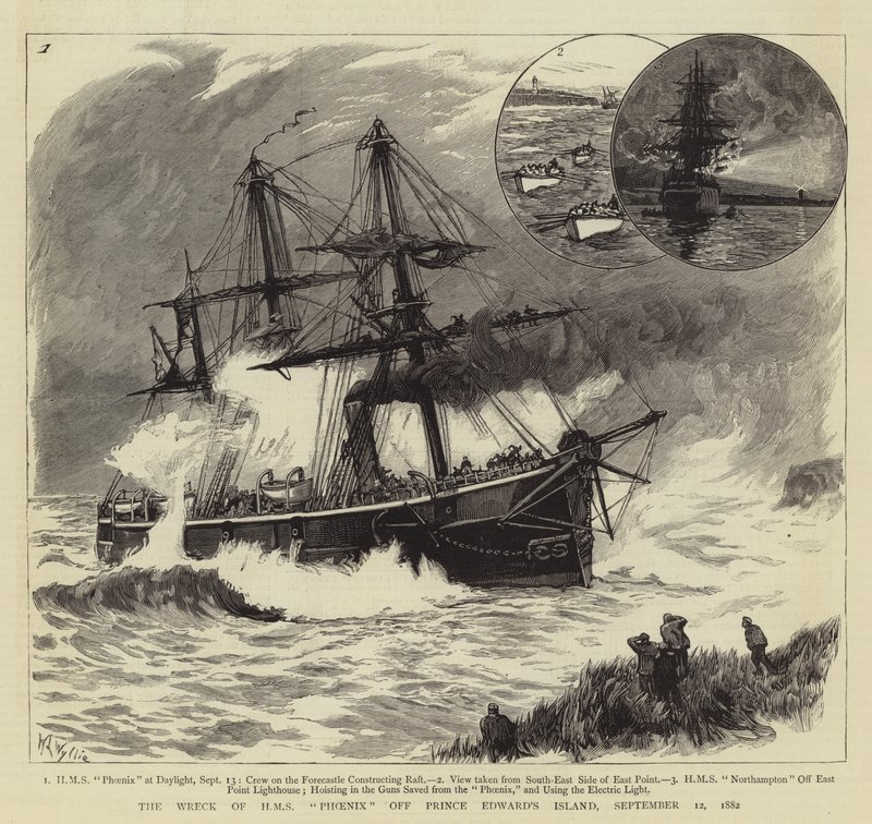 HMS Phoenixin hylky Prinssi Edwardin saaren edustalla, 12. syyskuuta 1882 tekijältä William Lionel Wyllie