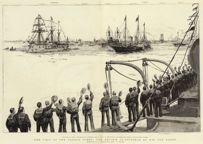 Ranskan laivaston vierailu, H M:n kuningattaren Review as Spithead tekijältä William Lionel Wyllie