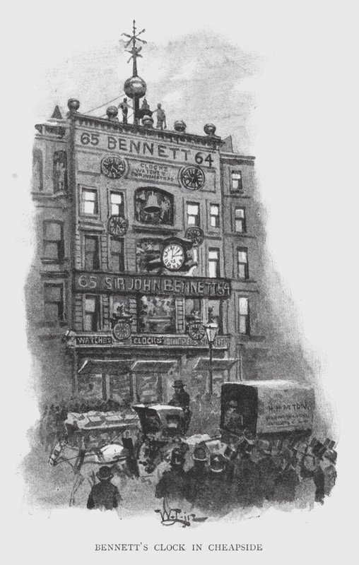Bennettin kello Cheapsidessa (litho) tekijältä William Luker
