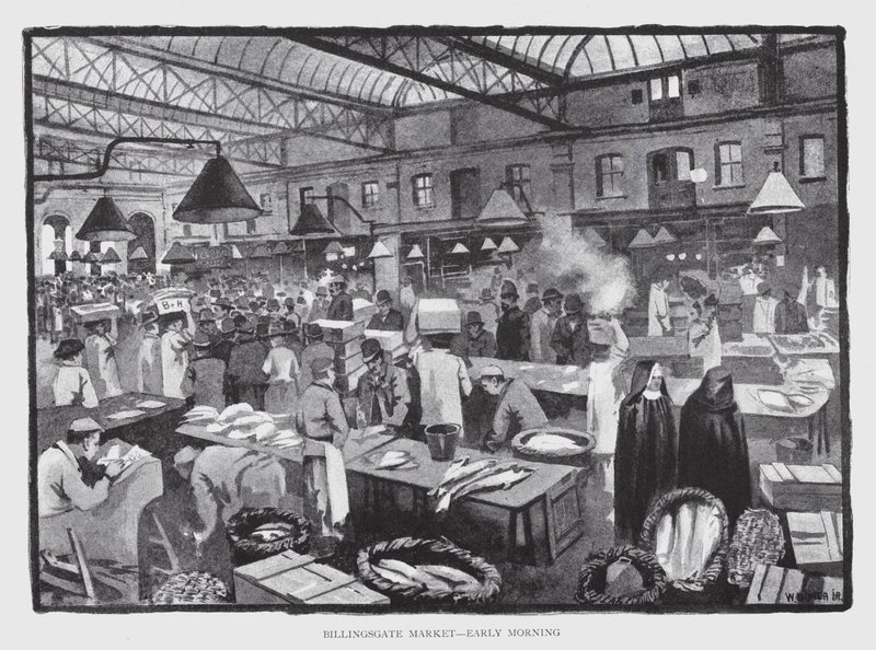 Billingsgate Market, Early Morning (litho) tekijältä William Luker