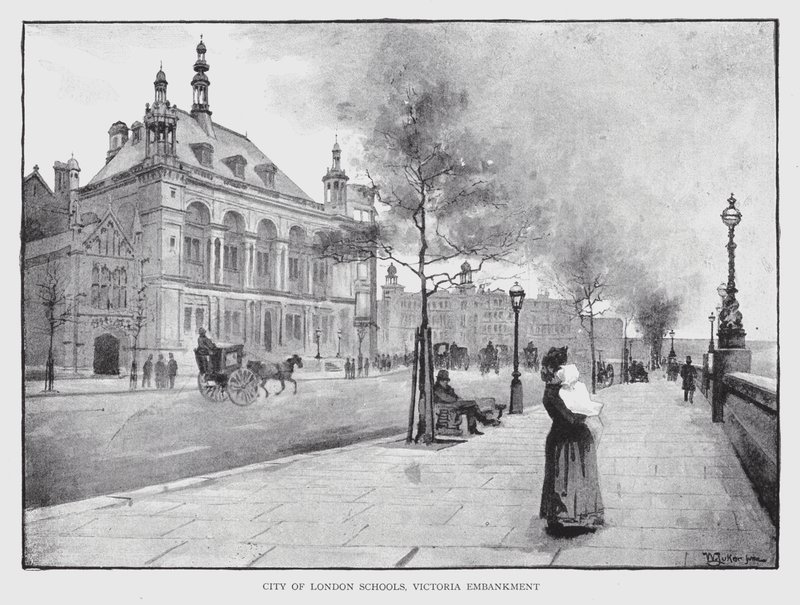 City of London Schools, Victoria Embankment (litho) tekijältä William Luker