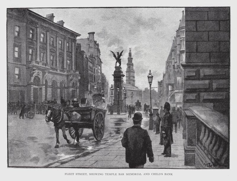 Fleet Street, joka esittää Temple Bar Memorial ja Child