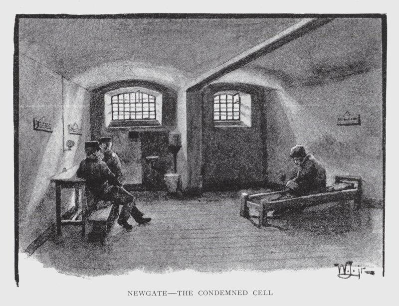 Newgate, tuomittu solu (litho) tekijältä William Luker