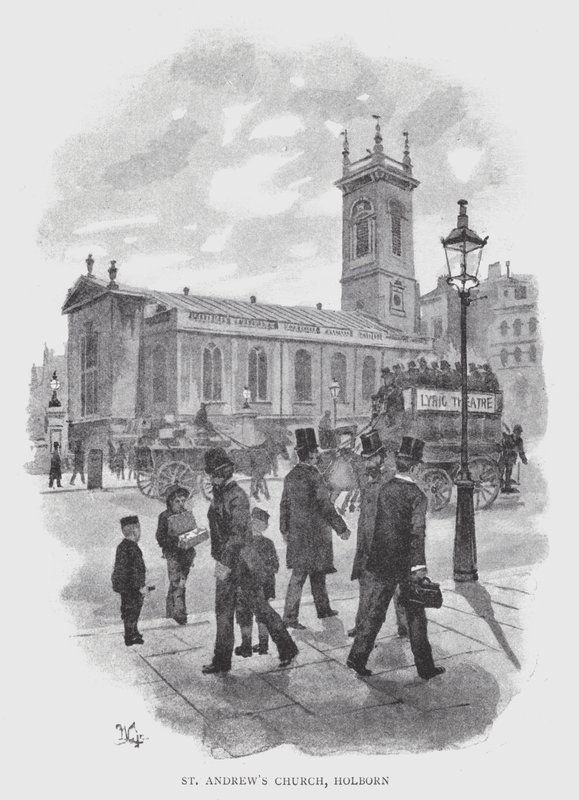 Pyhän Andreaksen kirkko, Holborn (litho) tekijältä William Luker