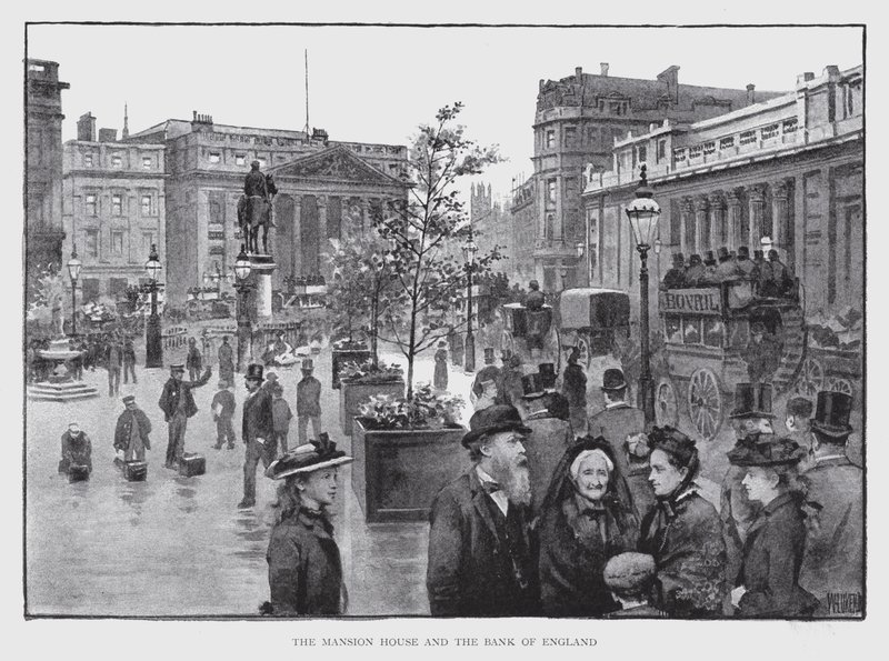 Mansion House ja Bank of England (litho) tekijältä William Luker