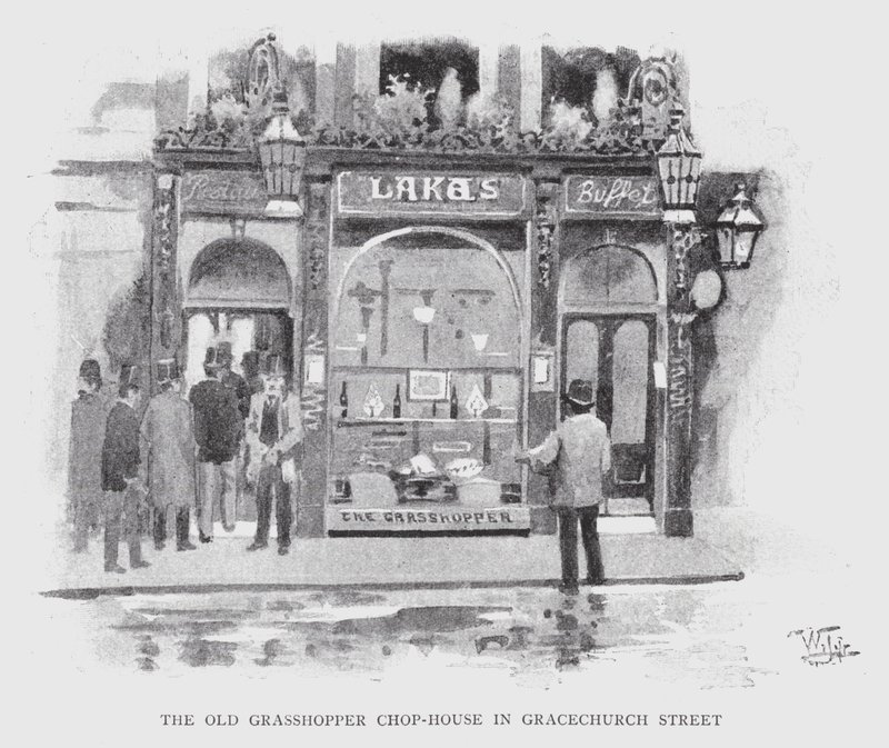 Old Grasshopper Chop-House Gracechurch Streetillä (litho) tekijältä William Luker