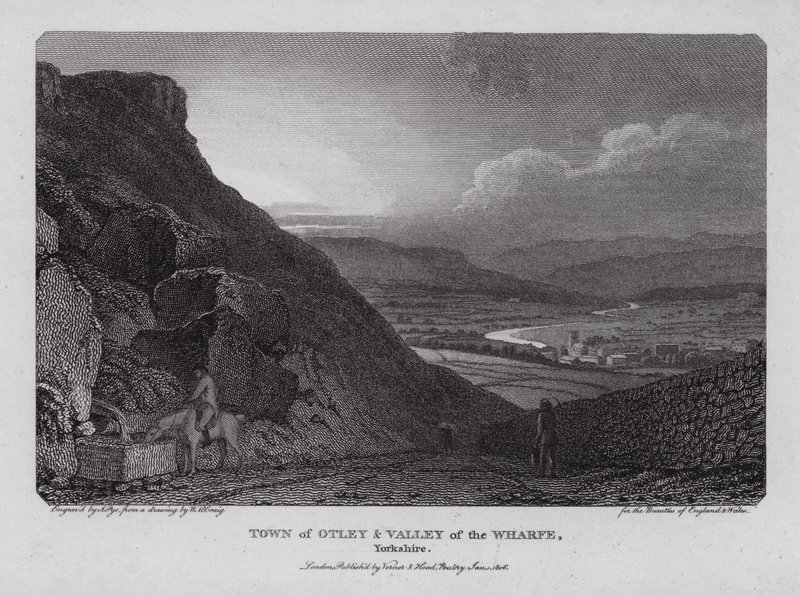 Otleyn kaupunki ja Valley of the Wharfe, Yorkshire (kaiverrus) tekijältä William Marshall (after) Craig