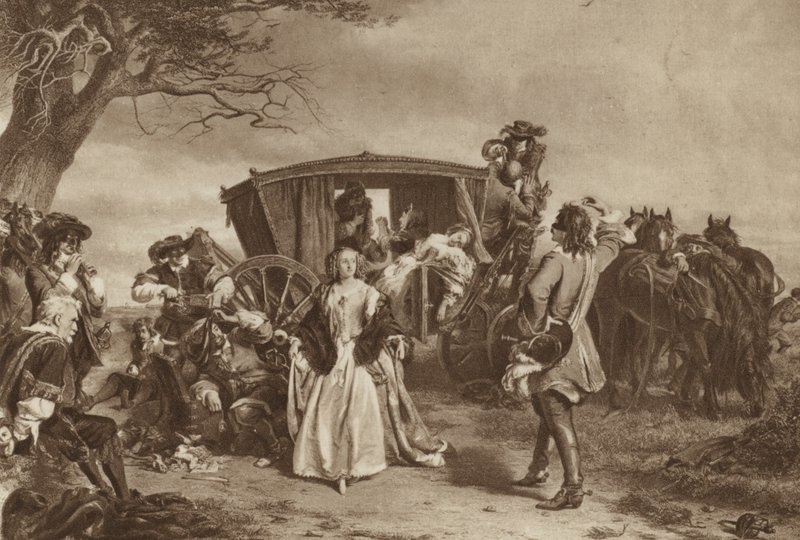 Ranskalainen valtatiemies Claude Duval (litho) piti perhettä tekijältä William Powell (after) Frith