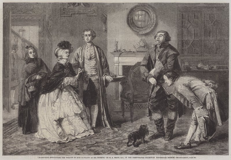Honeywood esittelee ulosottomiehet Miss Richlandille ystävinään tekijältä William Powell Frith