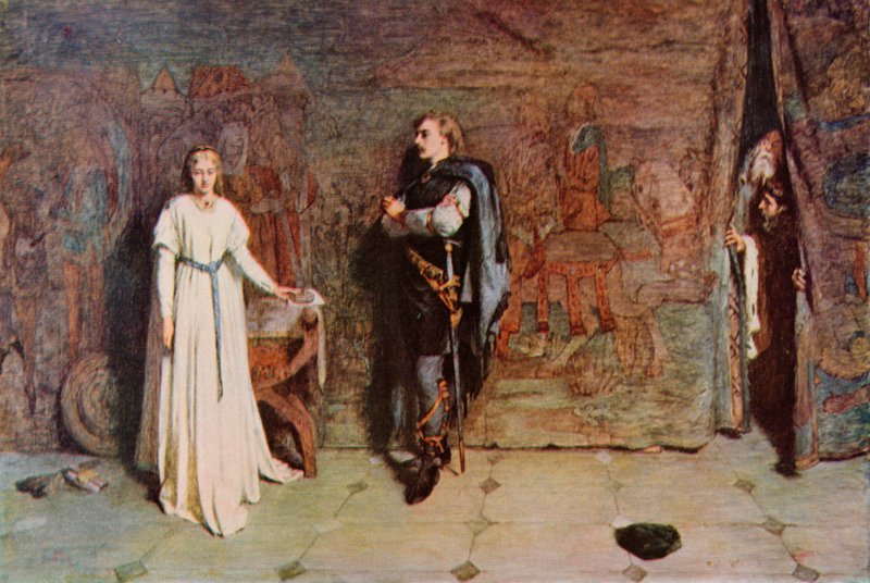 Shakespeare: Hamlet ja Ophelia, Hamlet, III näytös, kohtaus 1 (värilitho) tekijältä William Quiller (after) Orchardson