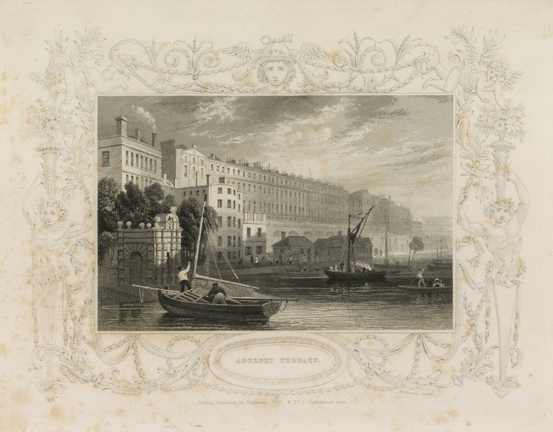 Adelphi Terrace, mukaan lukien Water Gate, York Buildings, Lontoo tekijältä William Tombleson