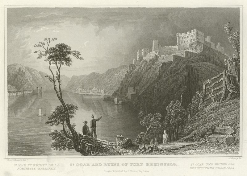 St Goar ja Fort Rheinfelsin rauniot tekijältä William Tombleson